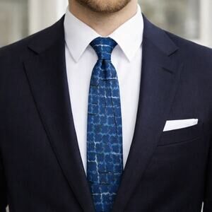 Penguin Blue Geometric Cotton Skinny Tie 58.5” Water Squares Pattern NWT